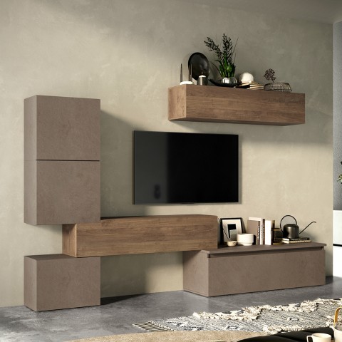Centro de entretenimiento moderno para TV, muebles suspendidos de madera en gris y negro Infinity 16 Promoción