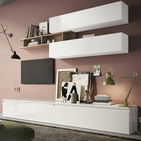 Mueble modular de salón moderno blanco con estante para TV Infinity 21 Promoción