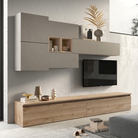 Mueble de pared moderno para TV en madera con unidades suspendidas Infinity 24 Promoción