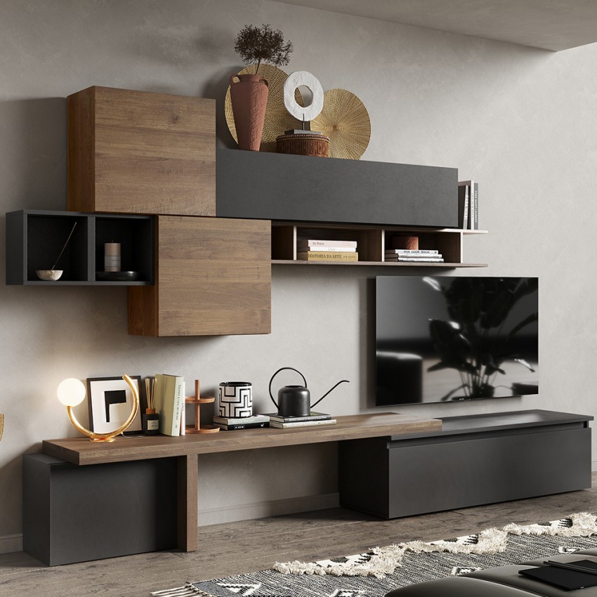 Mueble de pared moderno para sala de estar con estantería y muebles suspendidos Infinity 28 Promoción