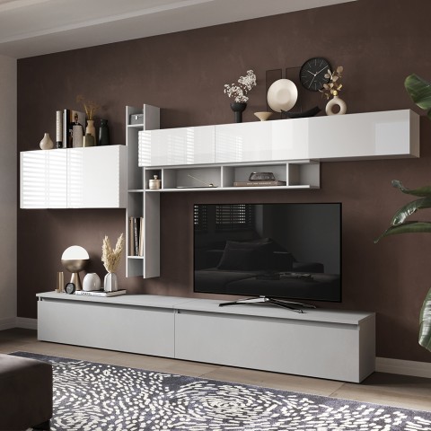 Mueble de pared para TV diseño moderno blanco con estantes librería Infinity 32 Promoción