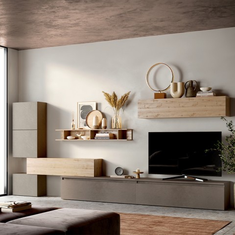 Mueble de pared suspendido para sala de estar moderna en madera Infinity 37 Promoción