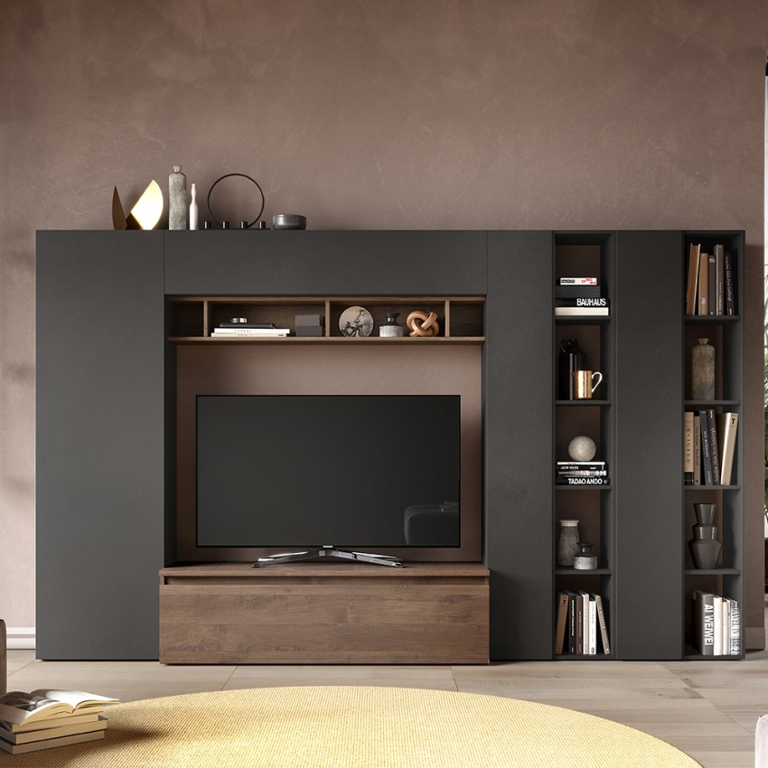 Mueble modular contemporáneo con librería y soporte para TV de madera Infinity 36 Promoción Mueble modular contemporáneo con librería y soporte para TV de madera Infinity 36 Promoción
