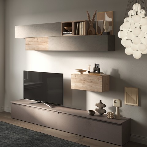 Mueble de pared contemporáneo con soporte para TV, estantes flotantes de madera Infinity 42 Promoción