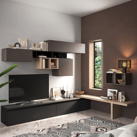 Mueble de pared para salón, negro minimalista de madera Infinity 45 Promoción