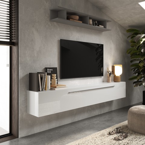 Mueble de pared moderno para TV suspendido blanco con estante Infinity 48 Promoción