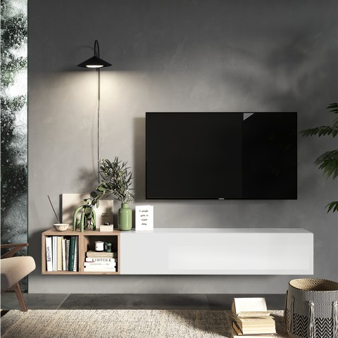 Mueble de TV suspendido diseño minimalista moderno con estantes de madera Infinity 49 Promoción