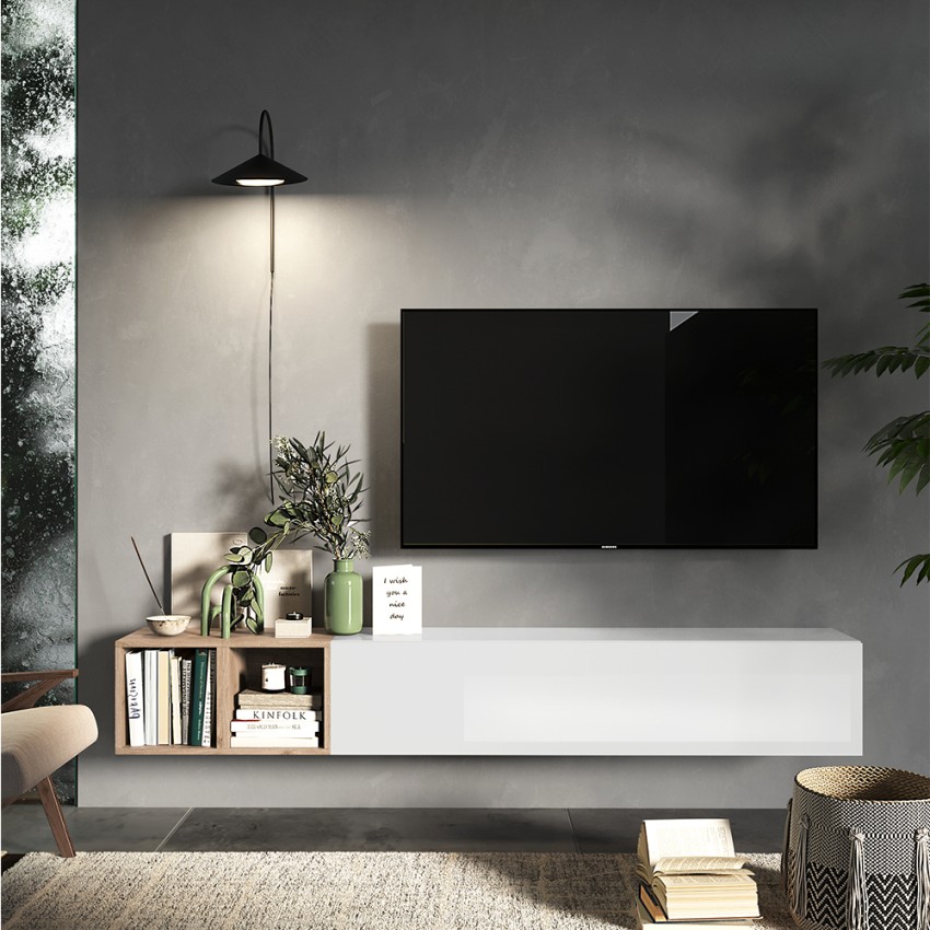 Mueble de TV suspendido diseño minimalista moderno con estantes de madera Infinity 49 Promoción
