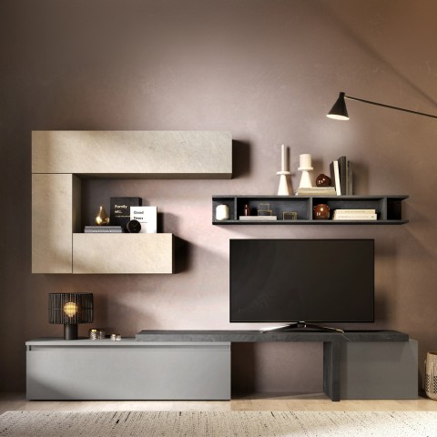 Centro de entretenimiento moderno gris con muebles flotantes blancos Infinity 40 Promoción