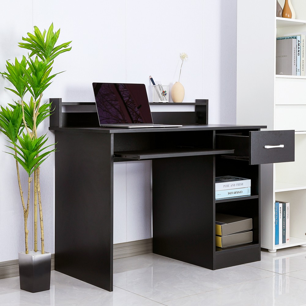 Escritorio compacto para despacho color negro con cajón y estante superior Drums Dark