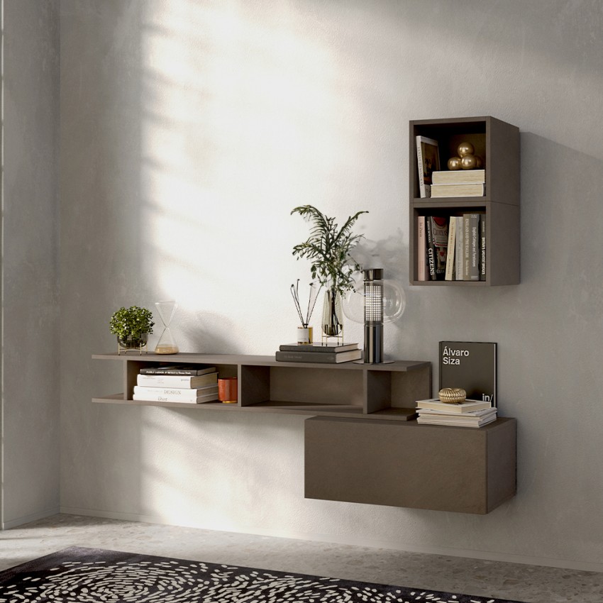 Mueble recibidor moderno suspendido ahorrador de espacio en madera gris Infinity 61 Promoción Mueble recibidor moderno suspendido ahorrador de espacio en madera gris Infinity 61 Promoción