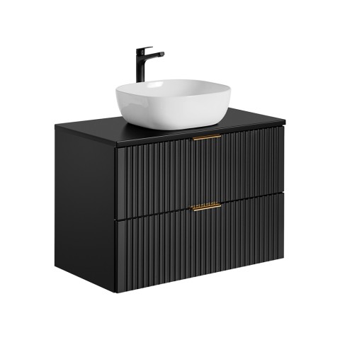 Mueble de baño suspendido 80x46cm negro cajones lavabo de apoyo Adel Black Promoción