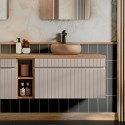 Mueble de baño suspendido color beige con lavabo sobre encimera y cajones gris tórtora Coast 80N Venta