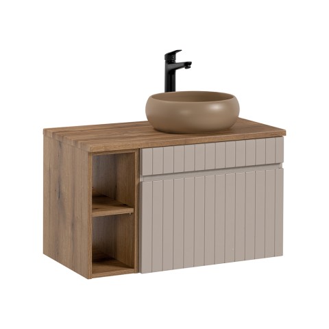 Mueble de baño suspendido lavabo de apoyo beige cajones tortora Coast 80N Promoción