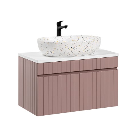 Móvil bagno colgante 80x46 lavabo de apoyo rosa y blanco Lili 80 Promoción