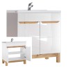 Mueble de baño de suelo con lavabo espejo armario blanco y madera Bali Stock
