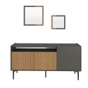 Aparador negro moderno para salón 150 cm con puertas de madera y 2 espejos Fleury Oferta
