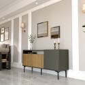 Aparador negro moderno para salón 150 cm con puertas de madera y 2 espejos Fleury Catálogo