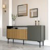 Aparador negro moderno para salón 150 cm con puertas de madera y 2 espejos Fleury Descueto