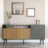 Aparador negro moderno para salón 150 cm con puertas de madera y 2 espejos Fleury Promoción
