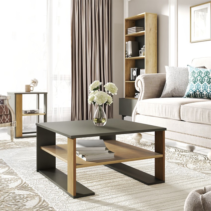 Mesa de centro negra de diseño moderno cuadrada de madera 75x75cm Borvin Promoción Mesa de centro negra de diseño moderno cuadrada de madera 75x75cm Borvin Promoción