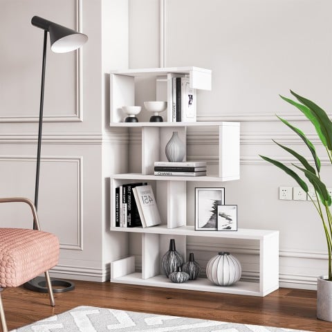 Librería de pared diseño moderno blanco brillante 5 estantes Longway Promoción