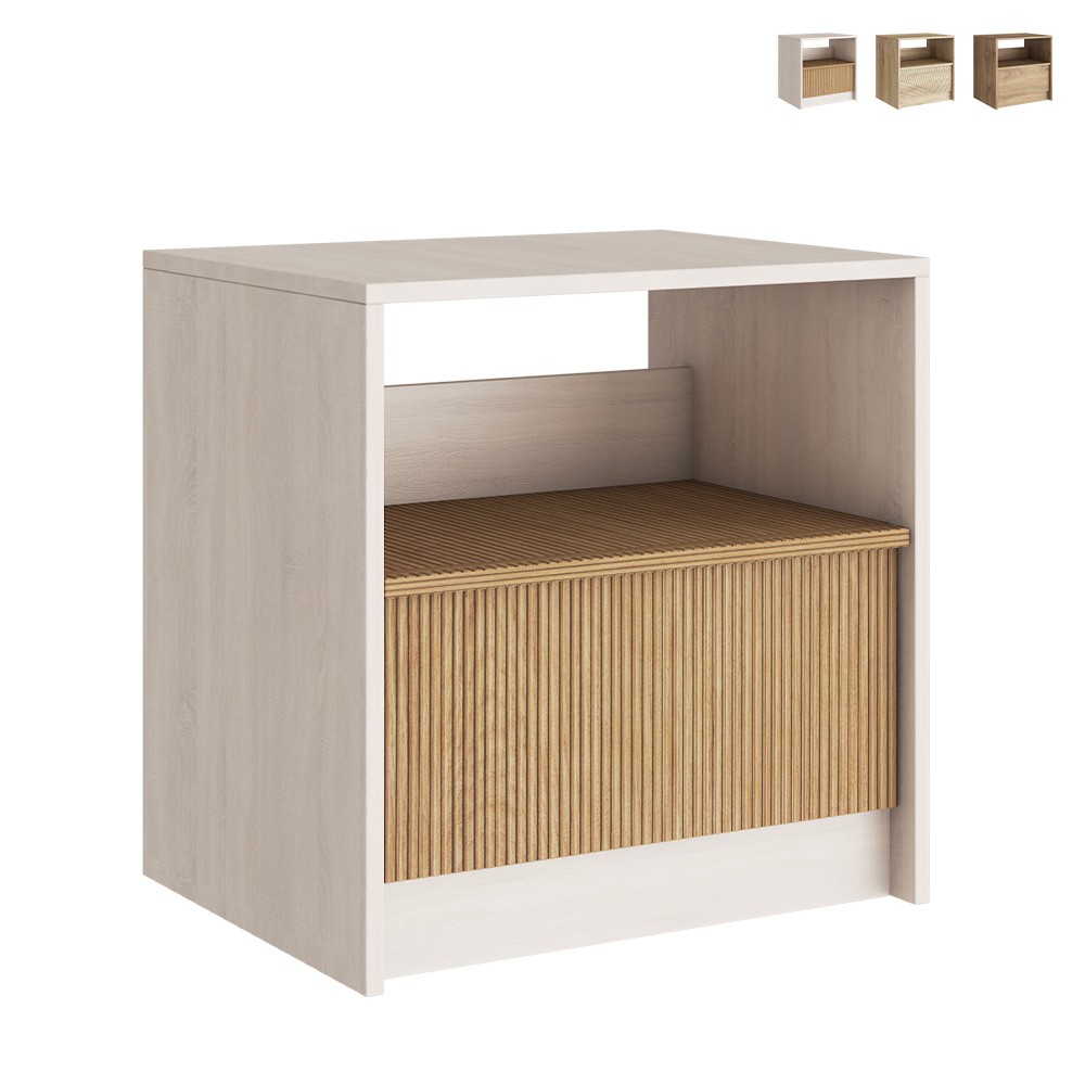 Mesita de noche moderna en madera para dormitorio con cajón deslizante Odio