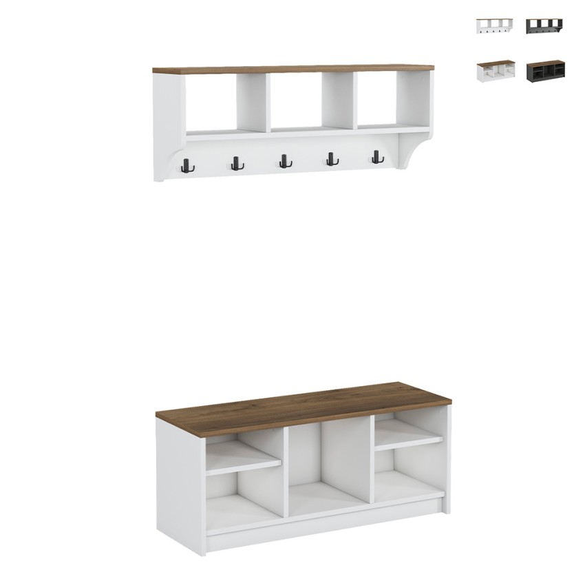 Conjunto muebles recibidor: banco zapatero y perchero de pared de madera Parson Promoción