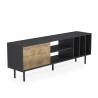 Mueble de TV moderno de 160 cm con puerta y estantes color blanco negro Kostan Descueto