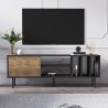 Mueble de TV moderno de 160 cm con puerta y estantes color blanco negro Kostan Oferta