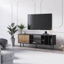 Mueble de TV moderno de 160 cm con puerta y estantes color blanco negro Kostan Modelo