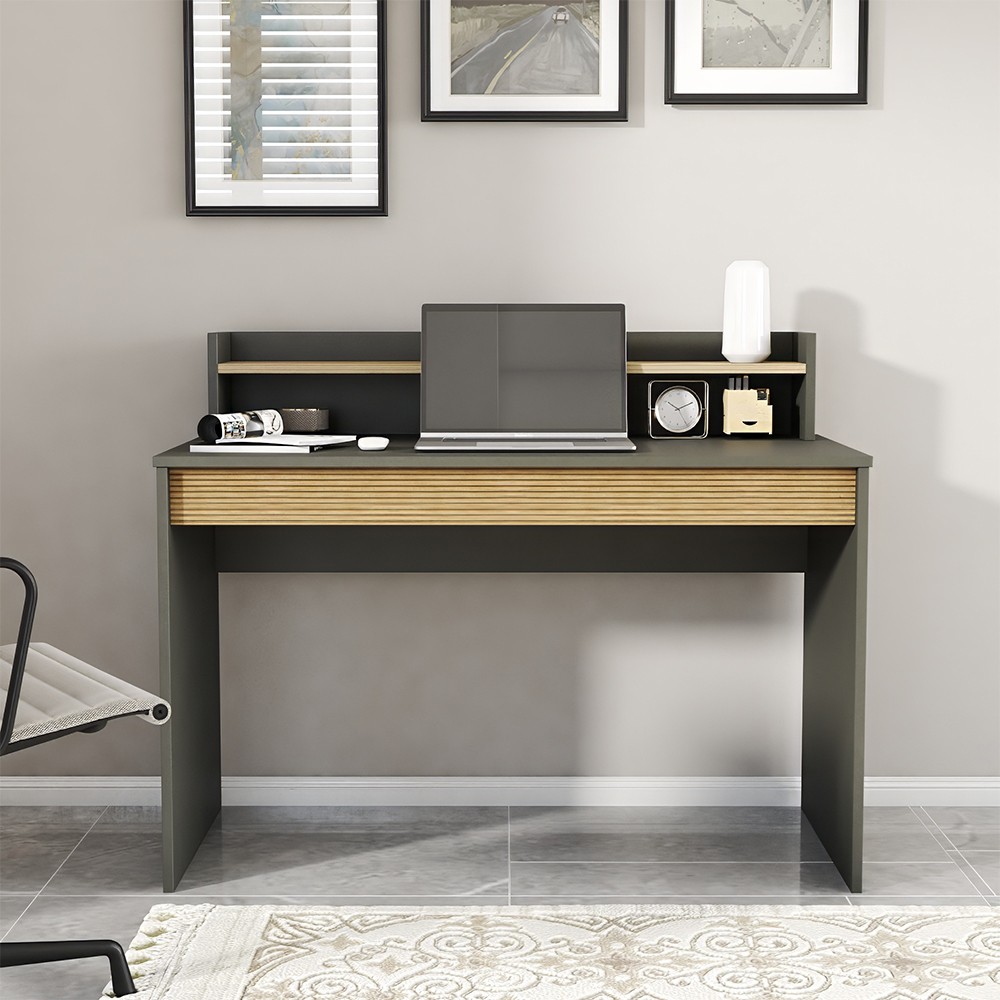 Escritorio de diseño moderno color negro de madera con estante puerta abatible 120cm Heaton