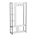 Mueble perchero de suelo para recibidor con zapatero color blanco y metal James Venta