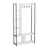 Mueble perchero de suelo para recibidor con zapatero color blanco y metal James Venta