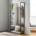Mueble perchero de suelo para recibidor con zapatero color blanco y metal James Promoción