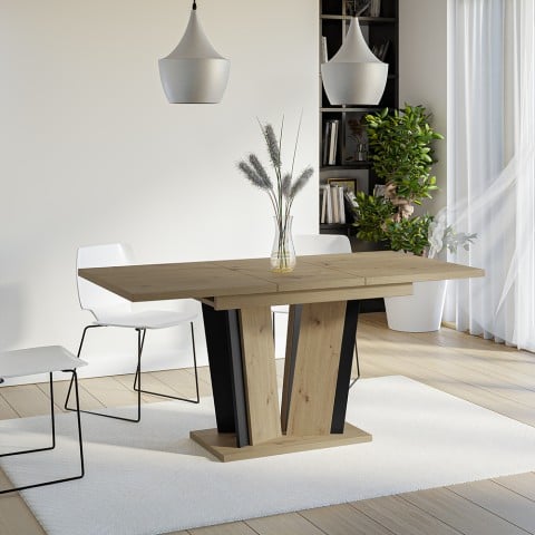 Mesa extensible de cocina de madera 120-160x80cm roble negro Doha 2 Promoción