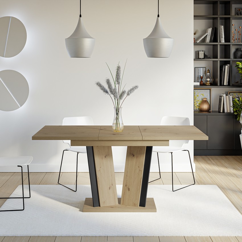  Mesa extensible de cocina de madera 120-160x80cm roble negro Doha 2 Promoción 