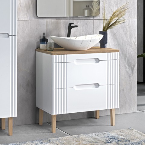 Mueble de baño de suelo blanco de madera con lavabo sobre encimera efecto mármol Fiji Promoción