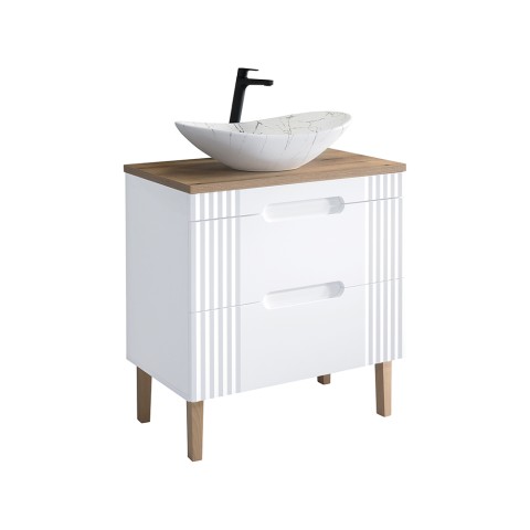 Mueble de baño blanco de madera con lavabo de apoyo de efecto mármol Fiji Promoción