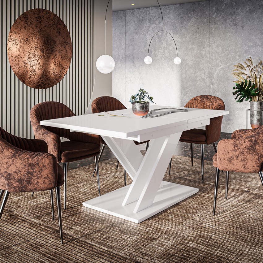  Mesa extensible 140-180x80 blanca moderna para 8 personas Bronx Promoción 