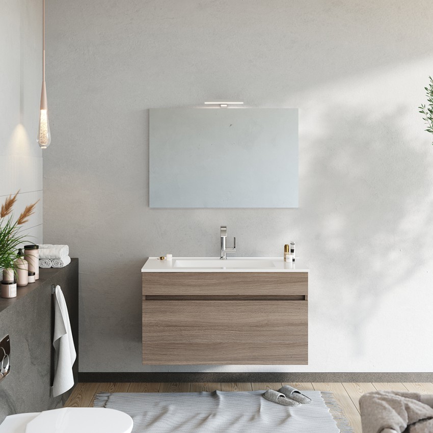Móvil baño suspendido lavabo 80cm con espejo lámpara LED Bogota 80 Promoción
