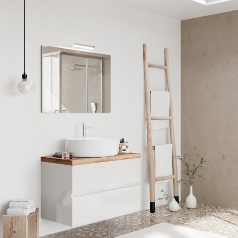 Mueble baño suspendido blanco madera 80 cm con lavabo de apoyo City 80 Promoción