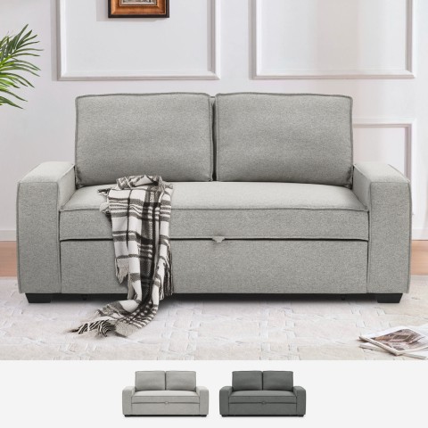 Divano letto estraibile 2 posti salva spazio in tessuto grigio RabatSofá cama extensible de 2 plazas en tela gris Rabat Promoció