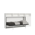 Cama abatible con colchón individual, armario y estantes blancos Kando A Venta