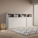 Cama abatible con colchón individual, armario y estantes blancos Kando A Descueto