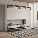Cama individual abatible horizontal con colchón, armario y librería Kando B Promoción