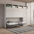 Cama individual abatible horizontal con colchón, armario y librería Kando B Promoción