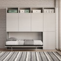 Cama individual abatible horizontal con colchón, armario y librería Kando B Rebajas