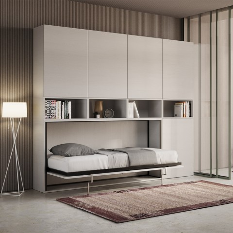 Cama abatible horizontal ahorro de espacio colchón individual blanco Kando C Promoción
