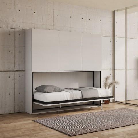 Móvil con cama individual abatible horizontal armarios blanco Kando D Promoción